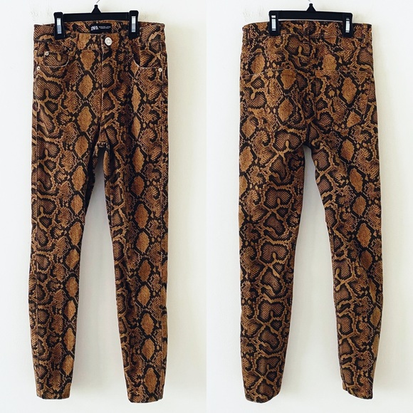 ZARA Brown Snakeskin High Rise Skinny Jeans
